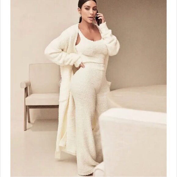 NWT Skims Women's Cozy Knit Teddy Wide Leg Lounge Pants Bone White 2X/3X - Picture 2 of 10